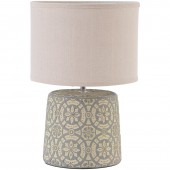 Cream Concrete Table Lamp with Geometric Pattern and Shade 